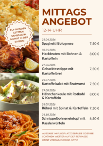 Mittagsangebot Flugplatz Dessaun12:00 Uhr bis 14:00 Uhr